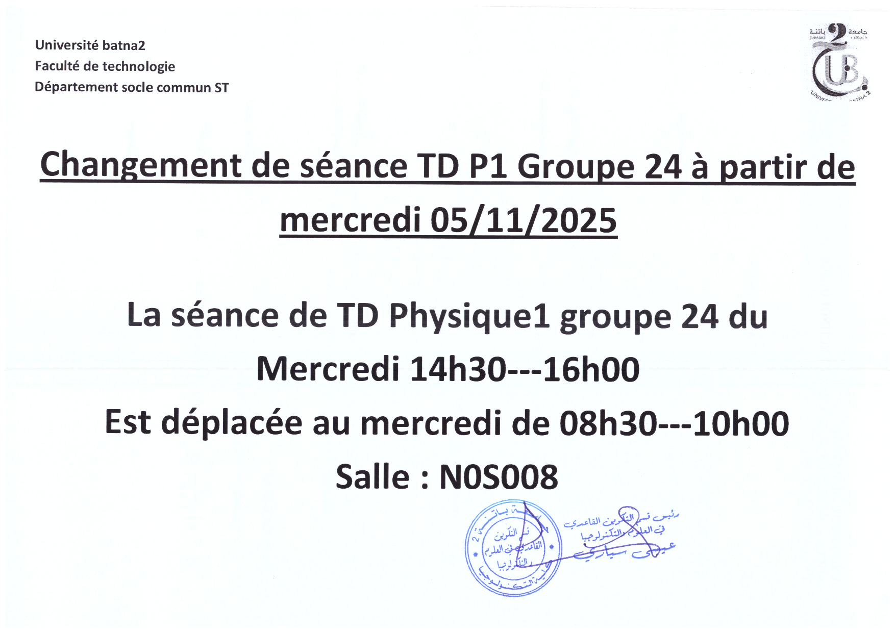 Changement de séance TDP1 Gr24